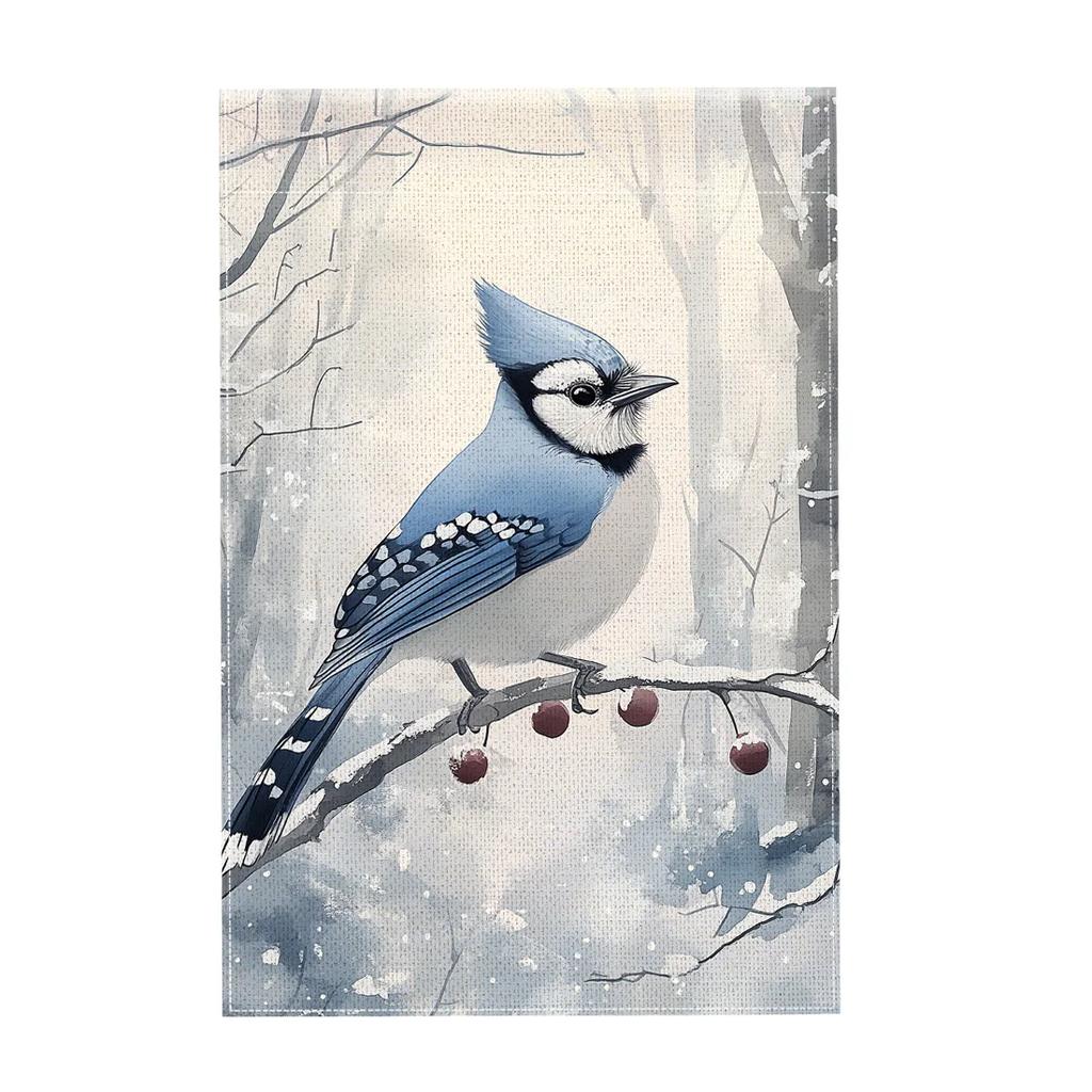 Winter Blauer Vogel Eule Hängende Fahnen Gartenflagge Banner Doppelseitiger Druck Imitation Leinen Fahnen Außen Haus Veranda Dekor