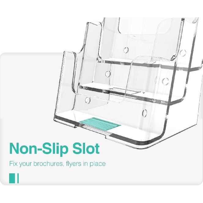 Brochure Holder 6x9 Inch 3 Tier Acrylic Literature Holders Clear Plastic Flyer Display Stand for Pamphlets, Booklets, Menus, Multi Purpose Organizer