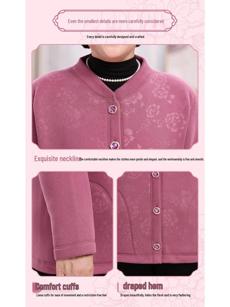 Winter Warm Velvet Cardigan for Middle-aged and Elderly Women