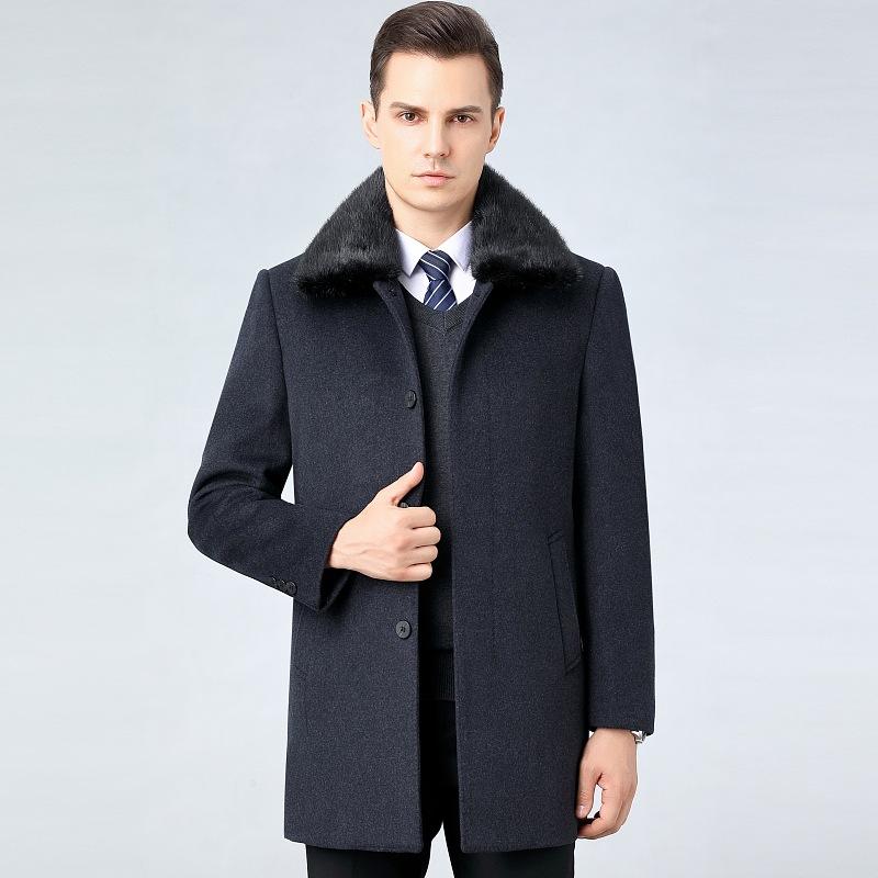 

Кашемировое пальто для мужчин, средней длины, для среднего возраста, зимнее, утолщенное с пухом, без желчи, шерстяное шерстяное пальто, шерстяное пальто для папы 195