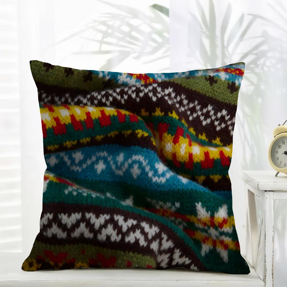 Fair IIsle Knit Pillow Retro Nordic Cushion Cover Daily Washable Linen Pillowcase Soft for Sofa Bed Home Room Decor
