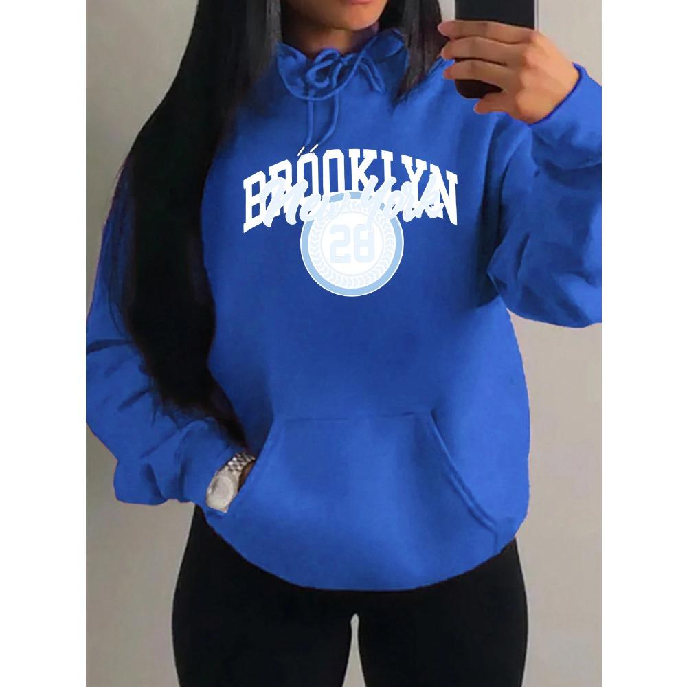 Brooklyn New York Art Letter Number 28 Design Women Hoody Autumn Casual Loose Hoodie Fleece Pocket Streetwear