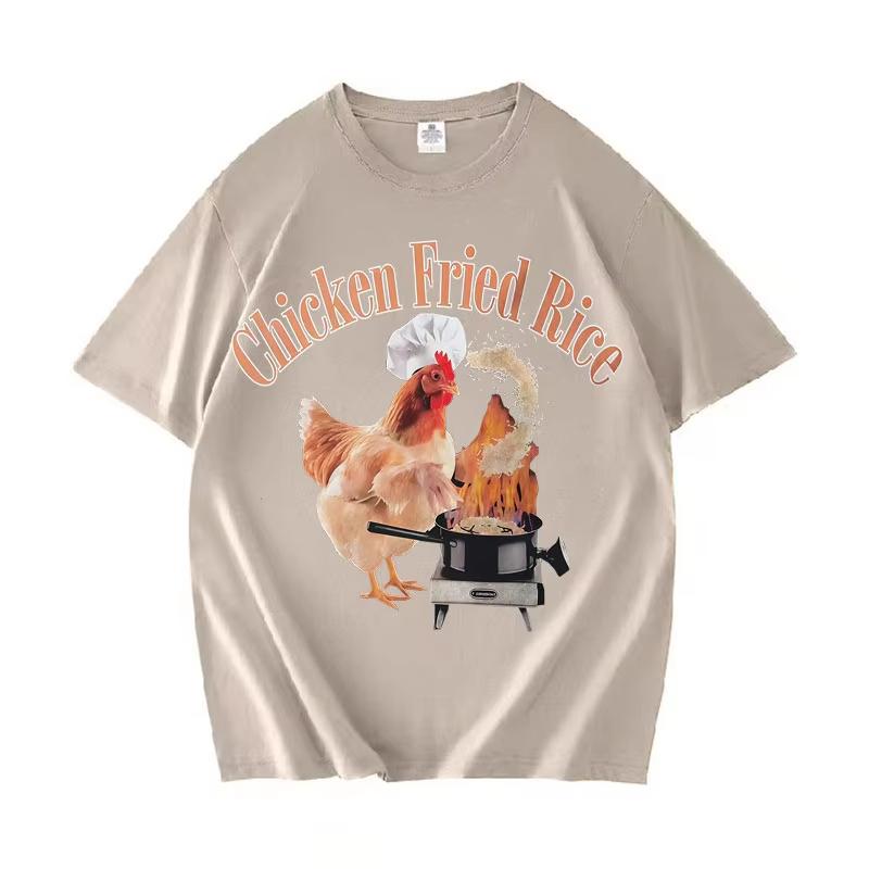Trendiges T-Shirt Lustiger Hühnerfreund Reis Meme T-Shirt Unisex Damen Lässig Ästhetisch Kurzarm Oversized Gemütliche T-Shirts Streetwear