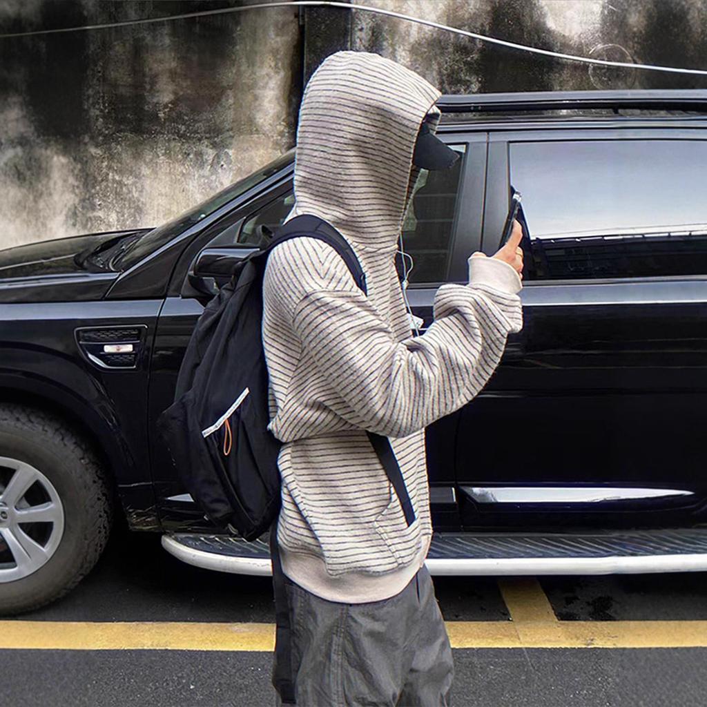 Black-and-white Striped Hooded Cardigan Sweater Men's Autumn Design Sense Small Fragrant Wind Street Zipper Coat