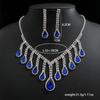 Fashion Bright Diamond Necklace Earrings Set Bridal Wedding Blue Water Drop Tassel Jewelry Two-piece Set