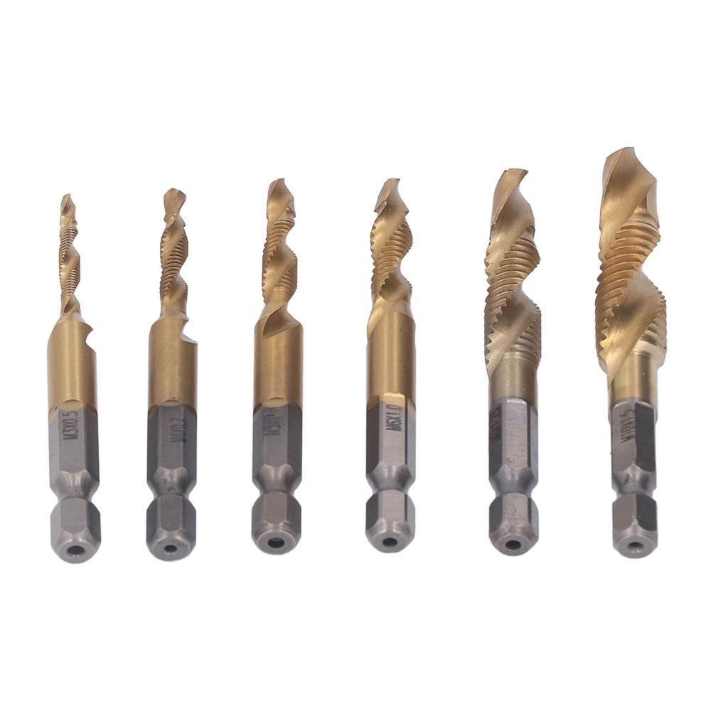 6pcs Titanium Coated Threaded Drill Taps HSS 4341 Drill Tap Set Durable Screw Drill Tap  Drilling