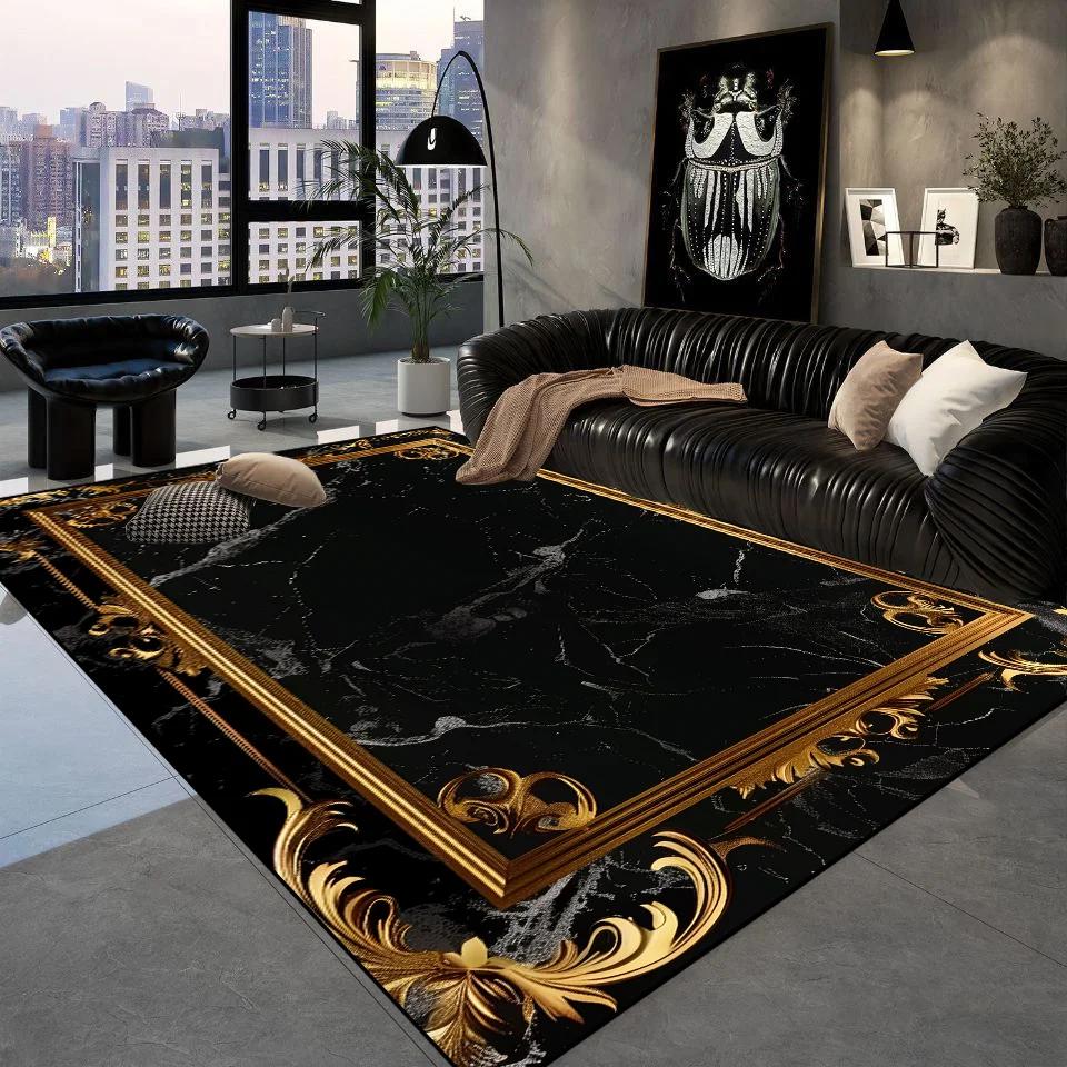 Luxusní černé zlaté koberce Retro evropský koberec do obývacího pokoje Hotelová hala Pohovková zóna Podložka na podlahu Chodba Pokoj Vchod Velké koberce