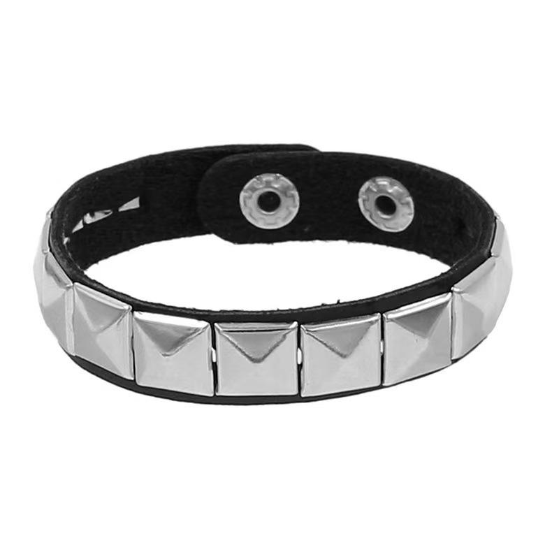 

Punk 3-Row Pyramid Stud Leather Bracelet, Stainless Steel Cuff for Men squares of 1