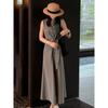 French Lace-up Waist Plaid Vest Dress Women's Summer New Models Are Popular Today, Black and Blue Skirts, Long Dresses