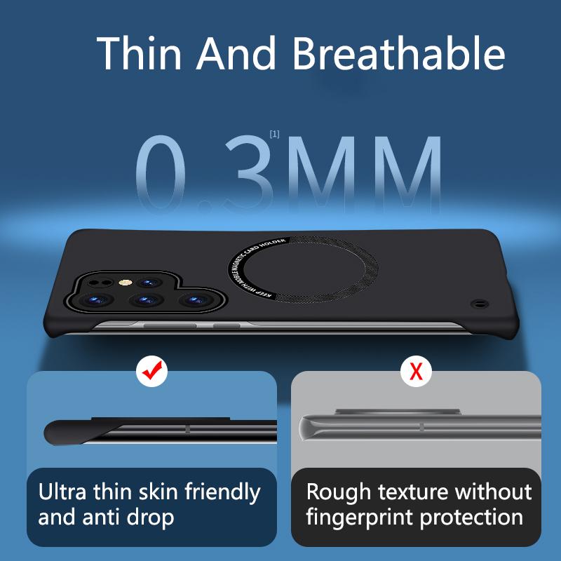 Bezrámový magnetický kryt pro Magsafe bezdrátové nabíjení pro Samsung S24 S23 S22 S21 S20 Plus Ultra FE S10 S9 Nárazuvzdorný PC kryt