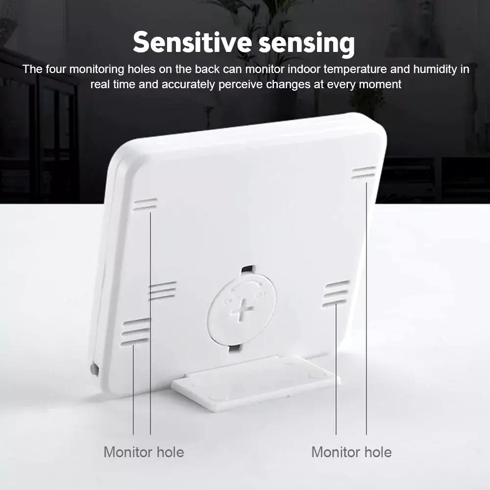 New White Indoor Thermometer Electronic Plastic Digital Clock Automatic Multifunction LCD Thermometer