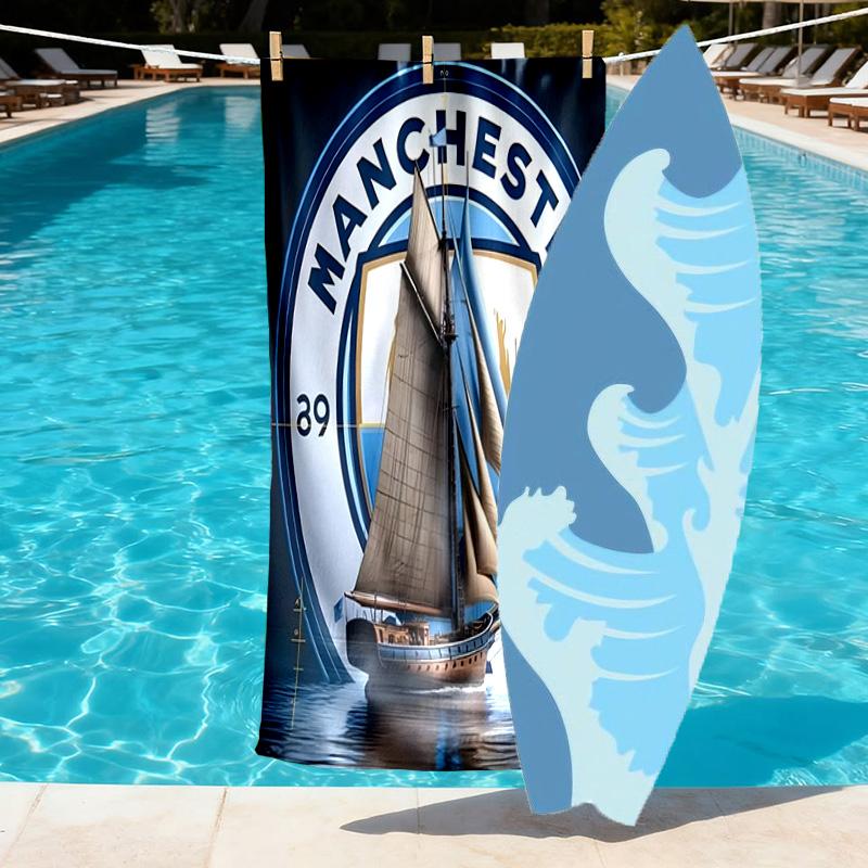 Manchester City FC Druck Strandtuch Design, Weich, Leicht. für Zuhause, Badezimmer, Spa, Pool, Yoga, Surfen, Camping, Geschenk für Familie, Freund