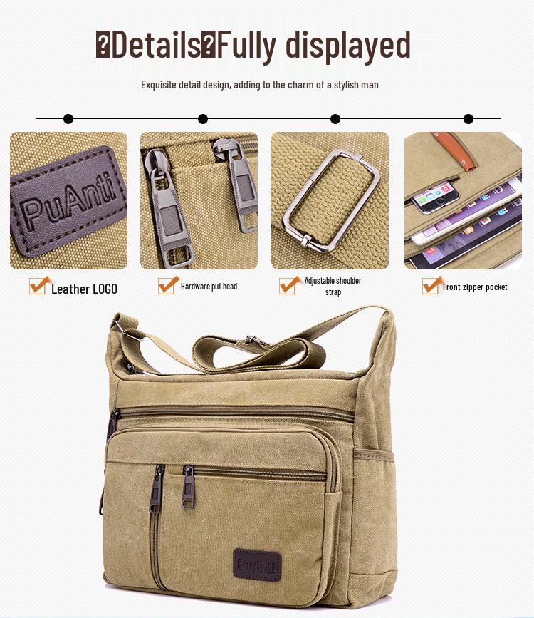 Men's Multi-Layer Canvas Crossbody Bag - Large Capacity, Casual & Versatile
