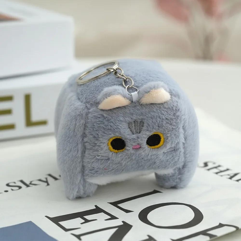 Block Cat Square Cat Plush Keychain Soft Fluffy Calico Cat Plush Toy Orange Cat Stuffed Animal Kitten Plush Doll Keyring