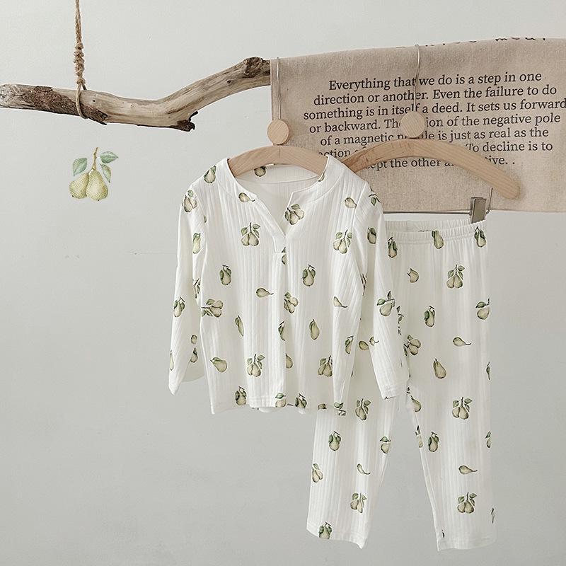 

Весна 2025 Детский пижамный комплект с фруктовым принтом - Длинные рукава Кондиционер Пижамы 100 cm