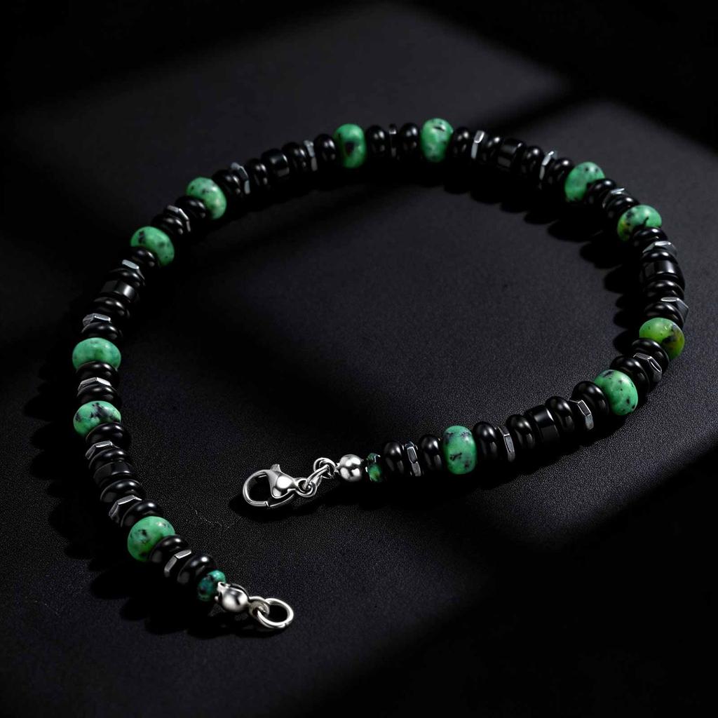 Vnox Stainless Steel Stone Beaded Anklet for Men Women, Classic Adjustable Anklets Chain Summer Beach Boho Hip Hop Jewelry Gifts