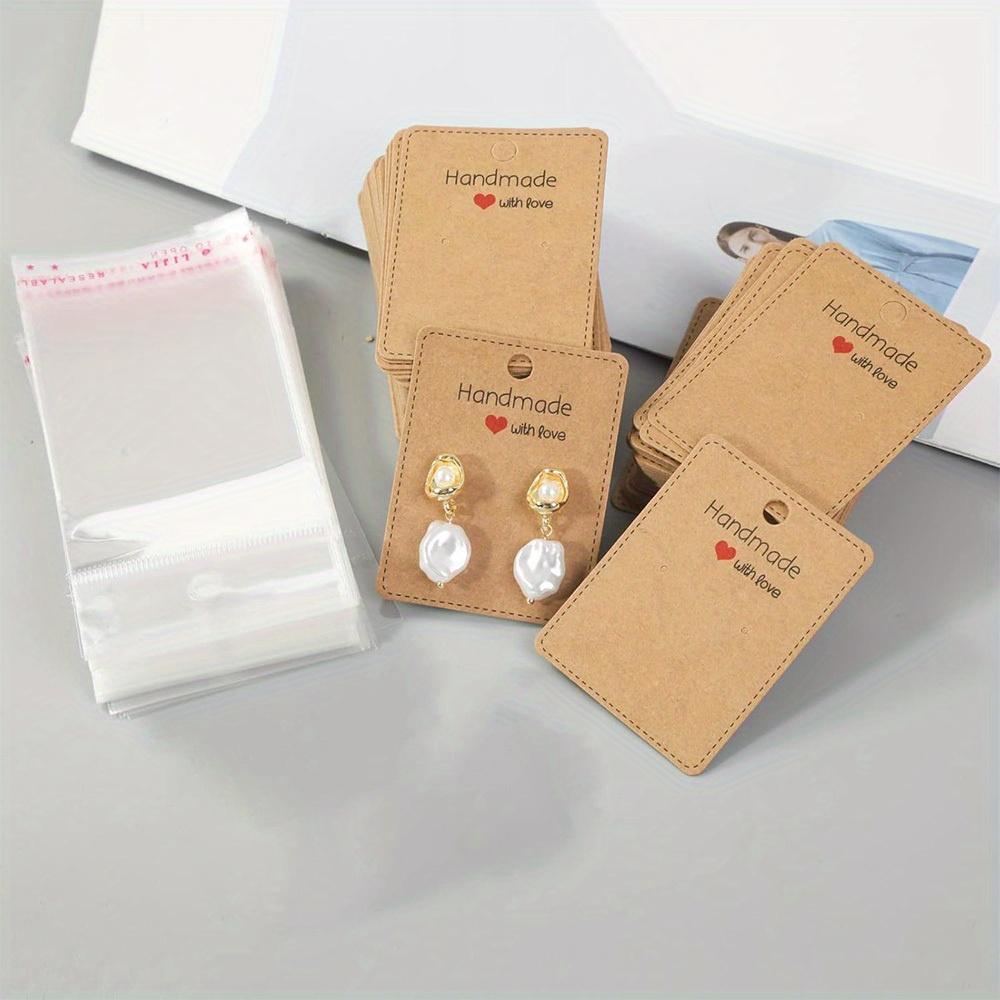 100 Stück Ohrring-Verpackungskarten-Set – DIY-Clips, Präsentationskarten mit Beutel, Papierkarten für Schmuck (Ohrringe, Ringe, Anhänger)
