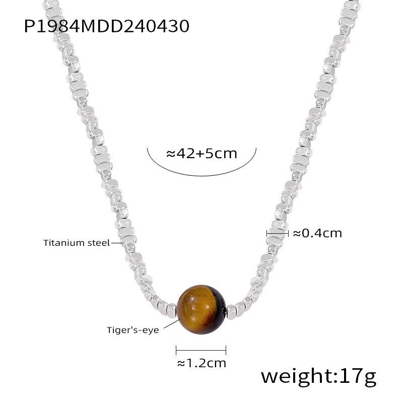 

Минималистичное корейское ожерелье-подвеска «Тигровый глаз» с посеребрением и дизайном из титановой стали