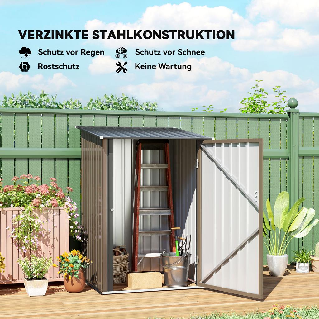 3.3 X 3.4ft Lean To Steel Garden Shed, with Locking Door - Brown/Grey