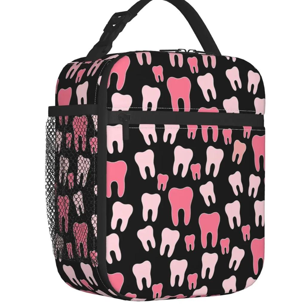 Kawaii Teeth  Pattern Insulated Lunch Bag for Women Portable Tooth Thermal Cooler Bento Box Office Picnic Travel