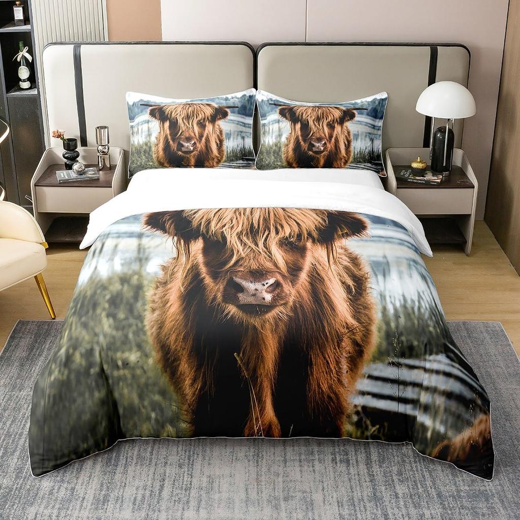 Braunes Kuhmuster Warme Bettdecke Set Queen King-Size Abmessungen, Bauernhaus Kuhmuster Bettwäsche Set mit 2 passenden Kissenbezügen Schlafzimmer