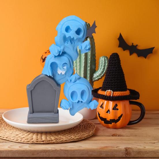 Halloween Stacking Ghost Tomb Ornament 3D Printed Spooky Ghost Figurine Statue Sculpture Holiday Party Desktop Decoration