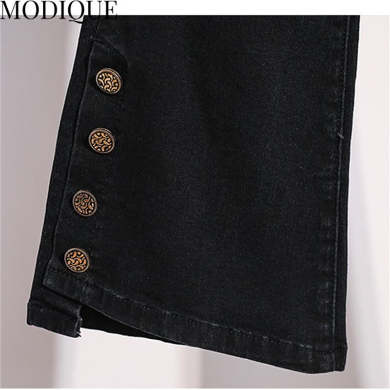 MODIQUE Autumn Plus Size New Women Basics Elastic Bell-Bottoms Full Length Flare Pants Lady High Waisted Casual Long Denim Jeans