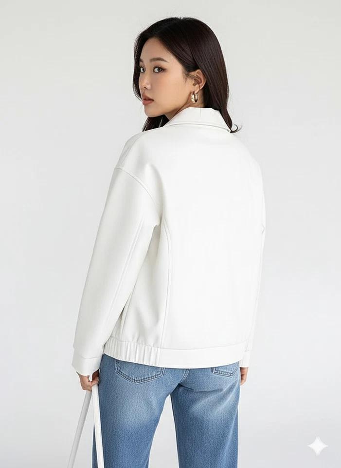Casual Leather Women's Bomber Jacket Fit Genuine Handmade White Stylish Lambskin