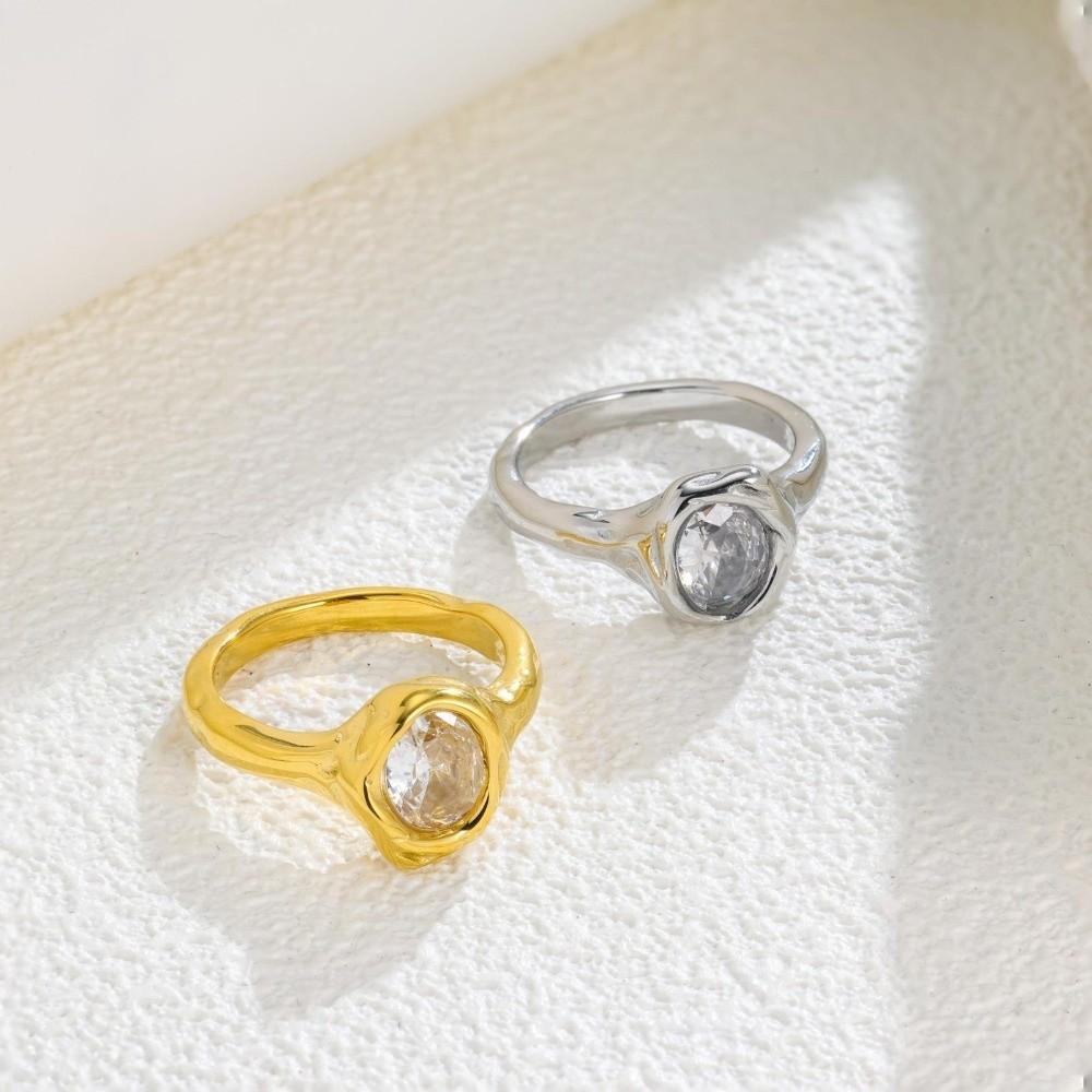 Elegant Zirconia Ring Irregular Shape Stainless Steel Ring Shiny Statement Ring  Daily Wear