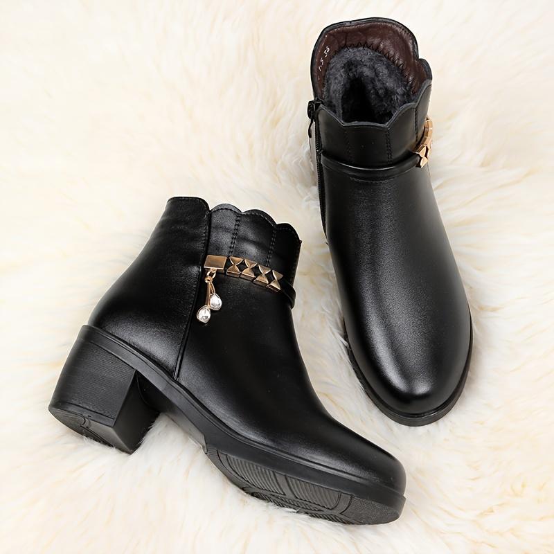 Baumwollschuhe mit dickem Absatz, Winterfleece, Winterschuhe für Mittelalte und Ältere, Damenschuhe für Mittelalte, Warme Stiefel, Winter-Lederstiefel mit rutschfester Sohle