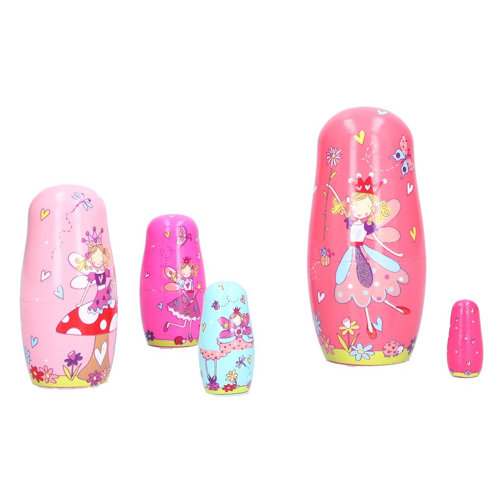 5Pcs Cute Nesting Dolls HandMade Cartoon Pattern Wooden Handicraft Ornament Birthday Gift