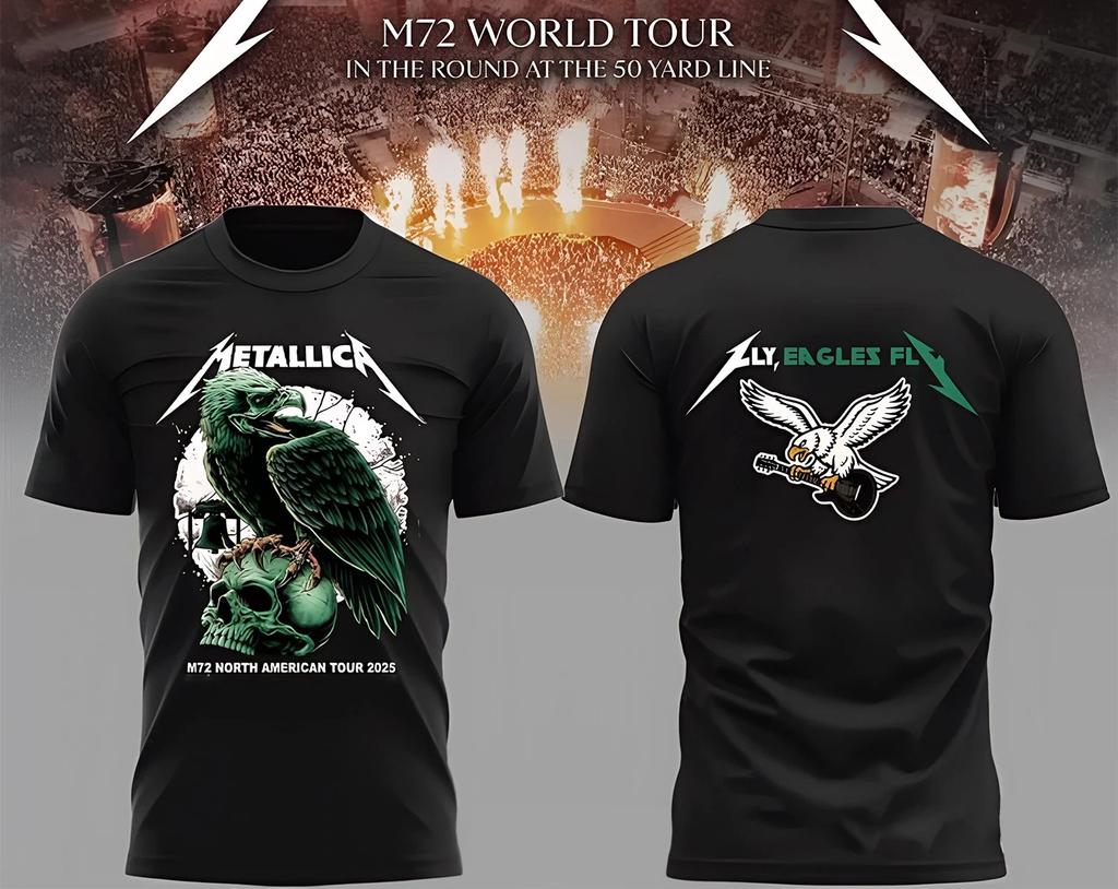 NEW Metallica M72 World Tour X Philadelphia Ea-gles T Shirt Short Sleeve Men T-Shirt Black Women Summer Crew Neck Cotton Tee