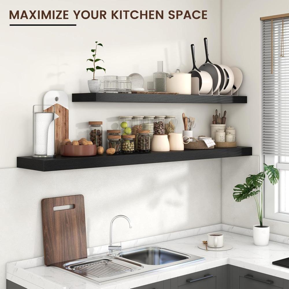 Extended Wall-Mounted Shelves, 72 Wide X 11.6 Deep X 2 High, Set of One Engineered Wood Shelf with Concealed Brackets