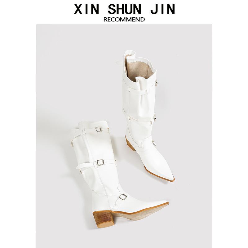 Pointed Big Tube Heap Boots Retro Western Cowboy Boots Thick Heel Hot Girl Fashion Sense Long Boots Women