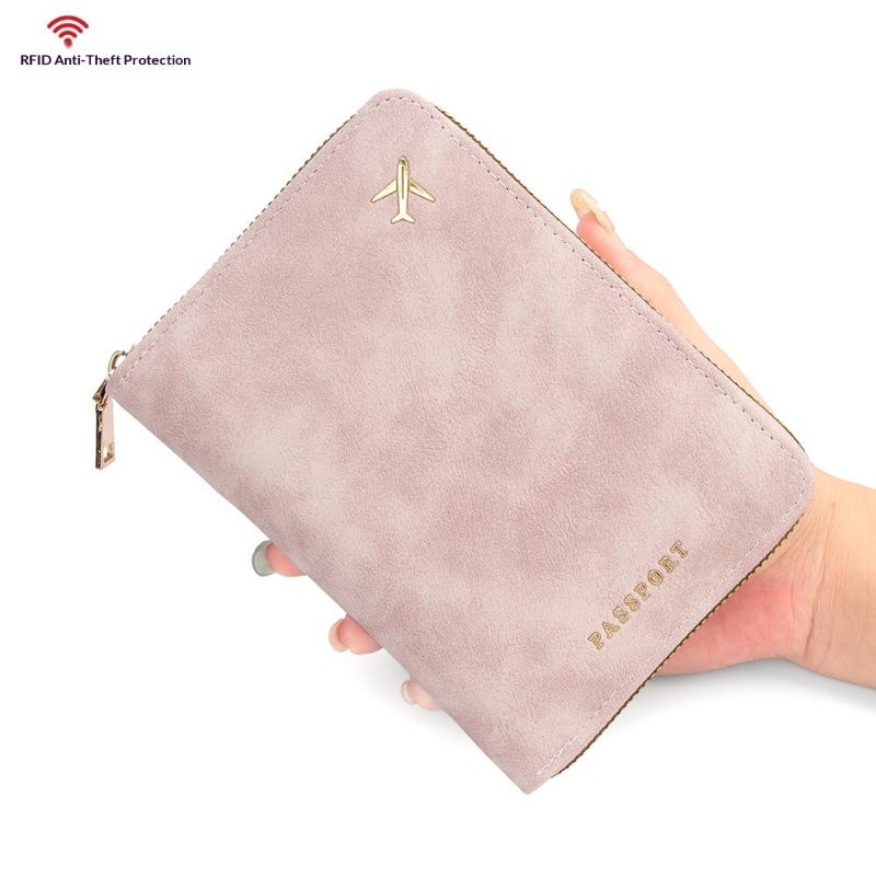 Pu Multi-Functional Rfid Blocking Passport Bag Travel Document Holder With Zipper Ticket Storage Wallet For Multiple Passports