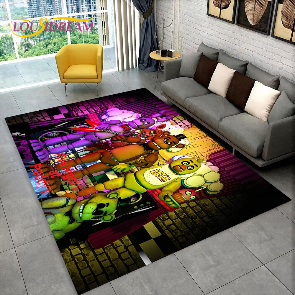 Horror Game FNAF Movie Freddy Bonnie Carpet Rug for Home Living Room Bedroom Sofa Doormat Decor,kids Play Area Rug Non-slip Mat