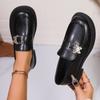 Butterfly Buckle Pu Leather Loafers Women British Style Black Low Heels Work Shoes Ladies 2025 Spring Slip On Casual Shoes 42