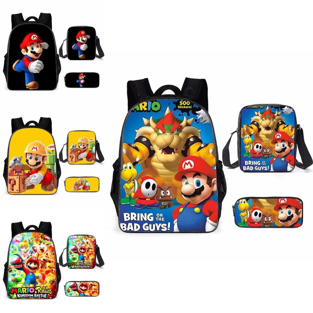 Super Mario Backpack School Bag With Lunch Bag And Pencil Pouch High Capacity Wear Resistant Breathable
