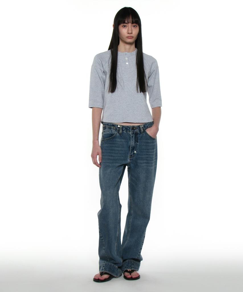 PARTIMENTO WOMEN Pwc Henley Neck Three-Quarter Sleeve Tee_Melange