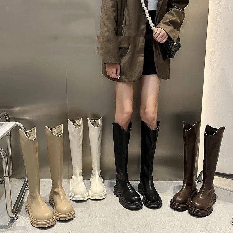 White long knight boots 2025 new Martin boots autumn and winter women's shoes medium tube high tube fashion medium heel long boots