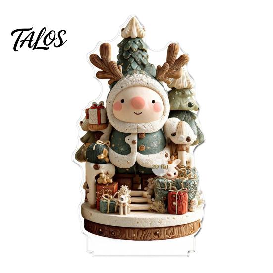 New Year Party Supplies Christmas Candle Ornament, 2D Flat Acrylic Ornament with Base, Tabletop Ornaments Snowman Reindeer Festive Table Centerpiece