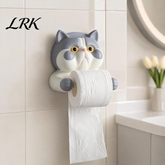 Space Bathroom Organizer Toilet Paper Holder, Cat Shape Wall Mounted No Drilling Towel Holder Rack, with Phone Multi-Purpose Damaging Mount