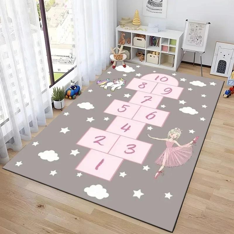 Interaktive Hüpfspiel-Matte Cartoon-inspirierter Teppich für Schlafzimmer Kinderzimmer Lustiger Teppich für Eltern-Kind-Spiel Nachttisch-Dekoration