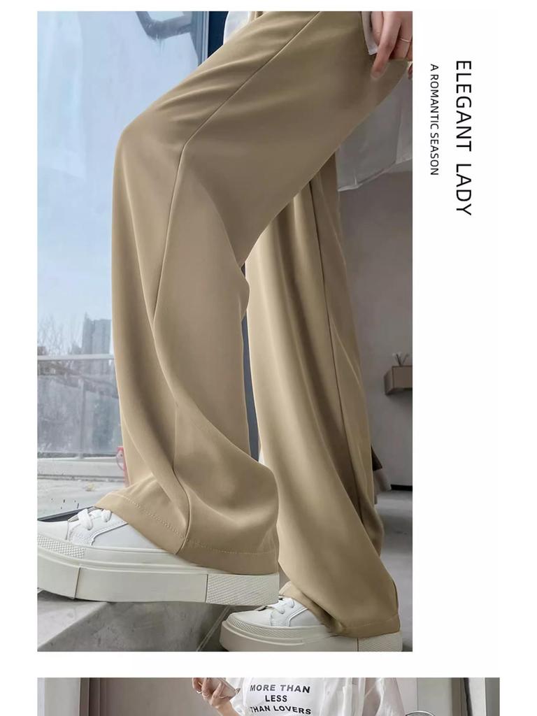 Damen Sommer High-Waist Weitbeinige Schwarze Hose - Bodenlang, Lockere Passform, Drapierter Stoff