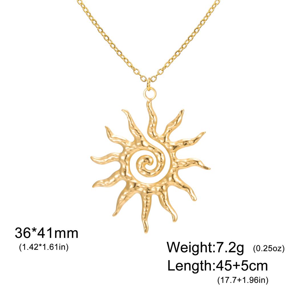 Teamer Spiral Sun Pendant Necklace Gold Stainless Steel Choker Vintage Jewelry Gift For Women Birthday
