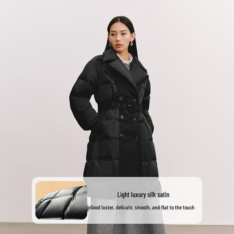 Eraly Elegant Double Collar Belted Women's Down Jacket