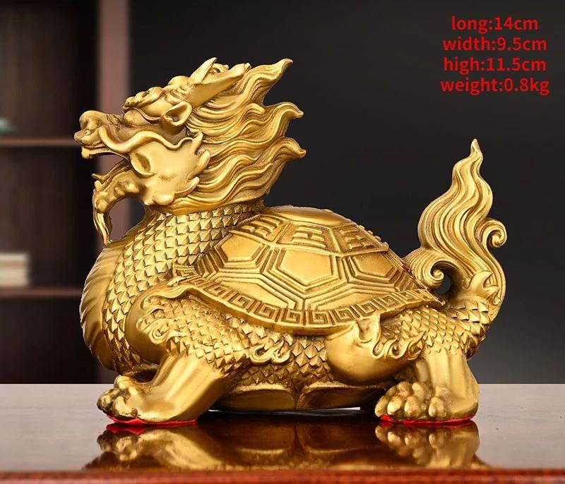 Feng Shui Copper Animal Dragon Turtle Ornament Home Living Room Desktop Decor