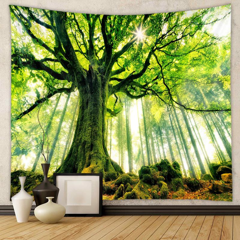 Large Wall Tapestry Green Forest Nature Scenery Polyester Tapestry Room Decoration Items For Living Room Bedroom Dorm Office 100X70CM