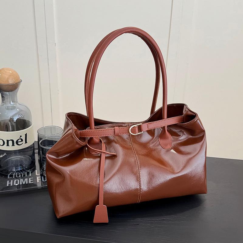 Large-capacity Belt-style Casual Solid-color Business Shoulder Bag with Side Pocket