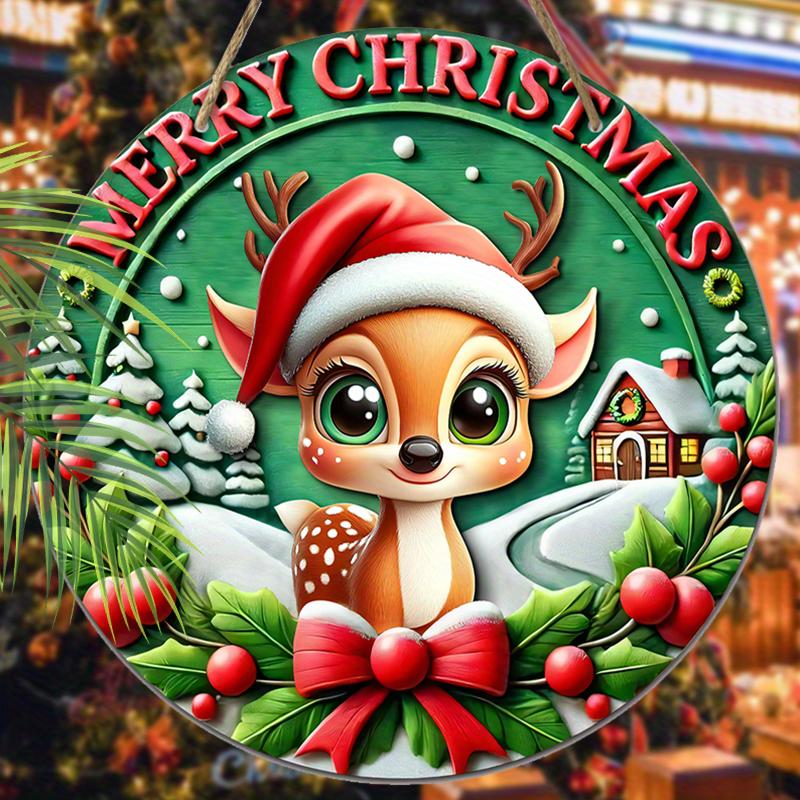 

Рождественская декоративная табличка, комнатные подвесные украшения, 2D плоские деревянные изделия с рисунком лося в рождественской шляпе, рождественские подарки для друзей и семьи 2D,Style1,1pc